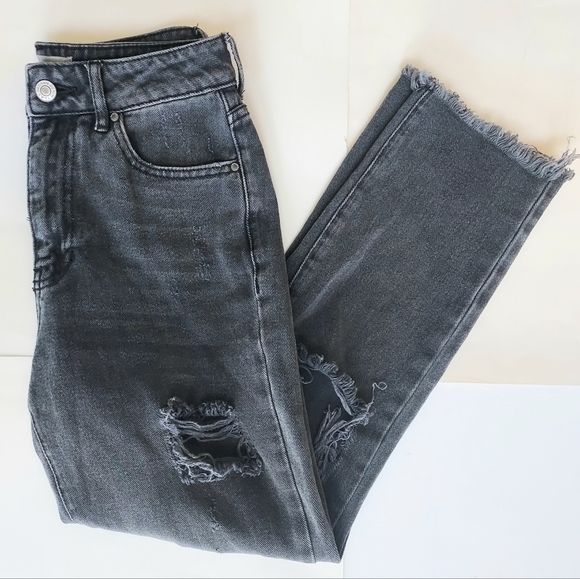Juniors PACSUN Mom Jean Black Faded Distressed Mid Rise Cotton Jeans - Size 23 - Picture 1 of 12